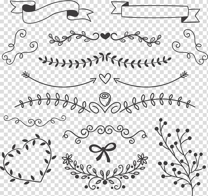 Euclidean Drawing Icon, black leaves with ribbon, black artwork transparent background PNG clipart