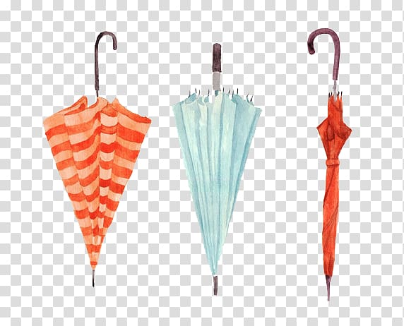 three assorted-color umbrellas, Watercolor painting Umbrella Cartoon, Watercolor umbrella transparent background PNG clipart