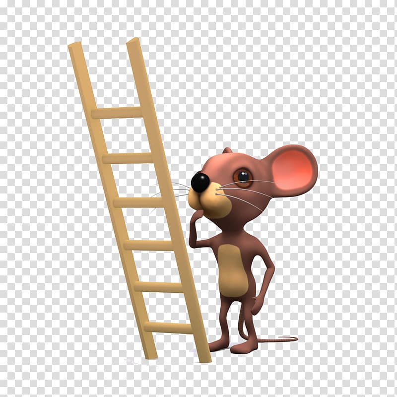 Computer mouse Ladder Illustration, A mouse under a wooden ladder transparent background PNG clipart