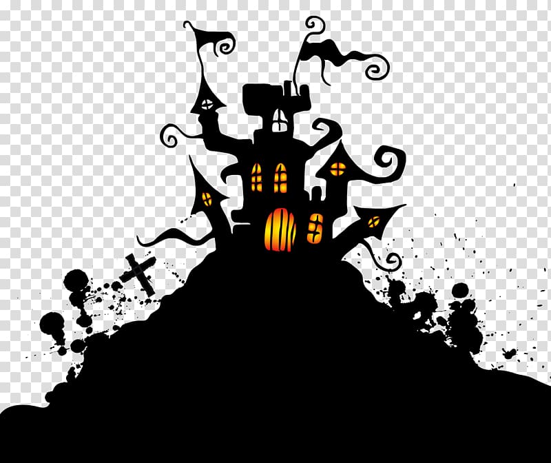 Wedding invitation Halloween Kids Party Trick-or-treating, Black Horror Castle Decorative Patterns transparent background PNG clipart