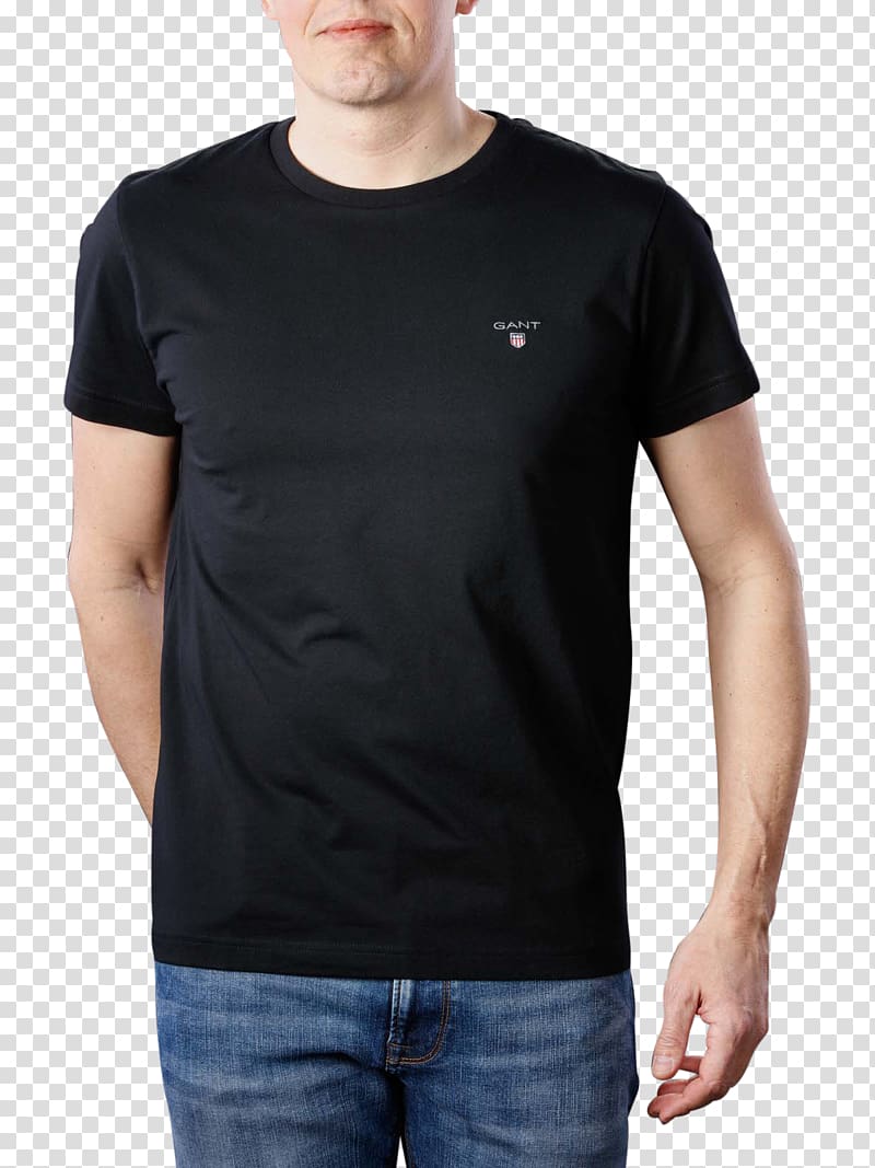 T-shirt Crew neck Black Neckline Piqué, T-shirt transparent background PNG clipart