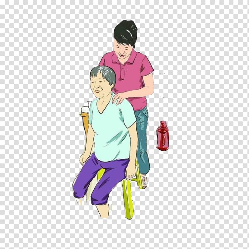 Parent Filial piety Cartoon Illustration, Respect parents transparent background PNG clipart