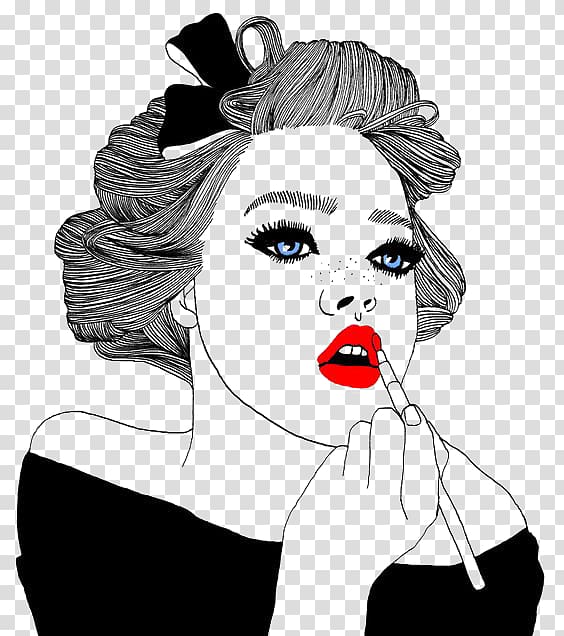 woman putting red lipstick art, Drawing Lip Illustrator Cosmetics Illustration, Make-up woman transparent background PNG clipart