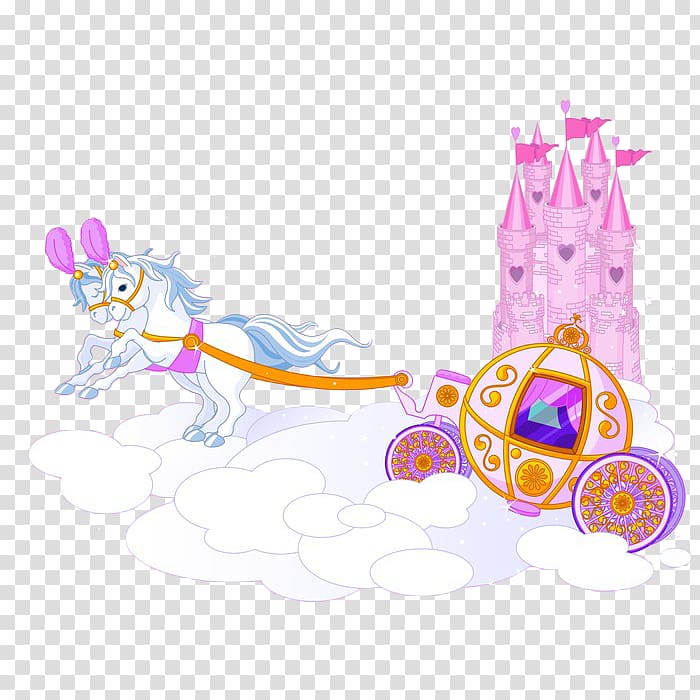 two horse carrying carriage illustration, Wedding invitation Birthday Children\'s party Greeting card, Cartoon pumpkin carriage transparent background PNG clipart