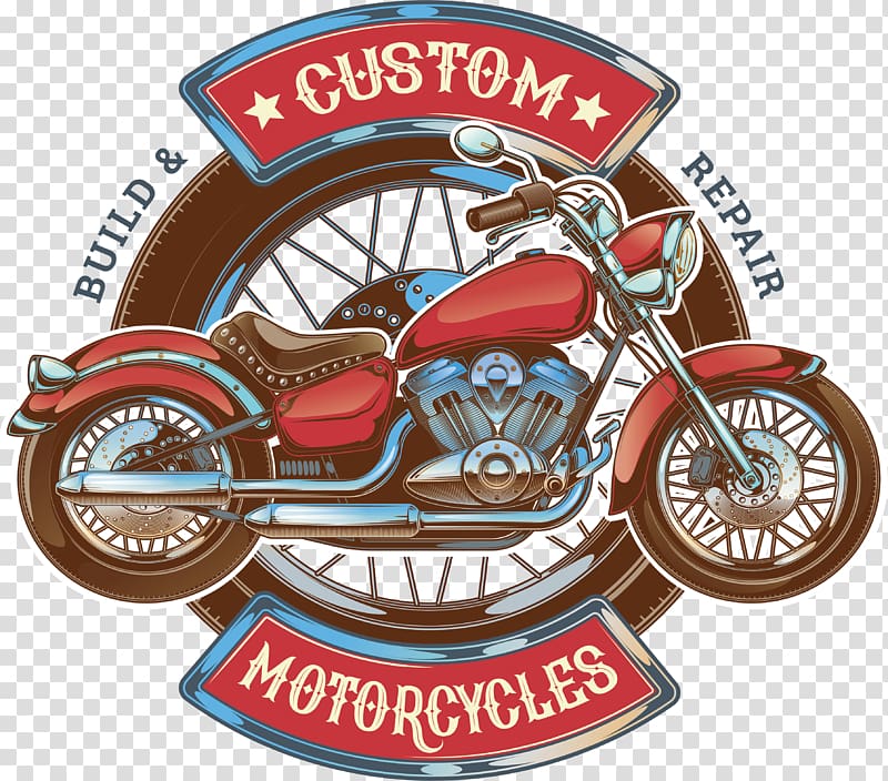 Custom Motorcycle business advertisement, Motorcycle Car Scooter Logo, Red retro motorcycle transparent background PNG clipart