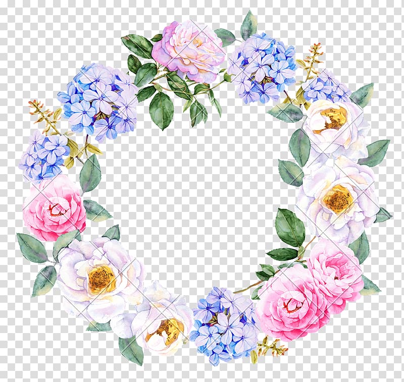 green, pink, and white floral wreath, Wedding invitation Flower Watercolor painting Wreath Rose, watercolor wreath transparent background PNG clipart
