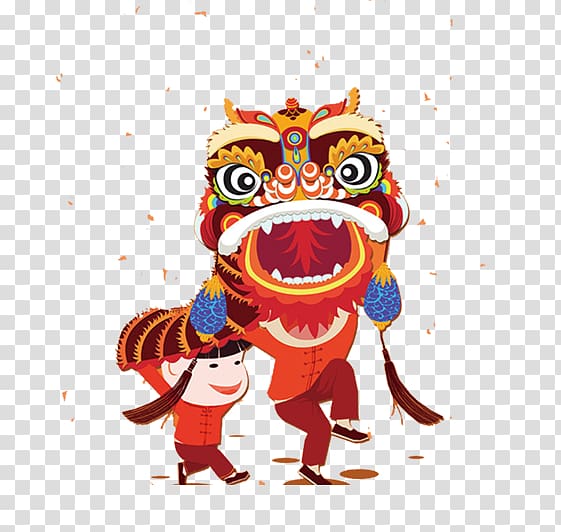 two person performing Chinese dragon , Tangyuan Chinese New Year New Year\'s Day Wish, Lion dance kids transparent background PNG clipart
