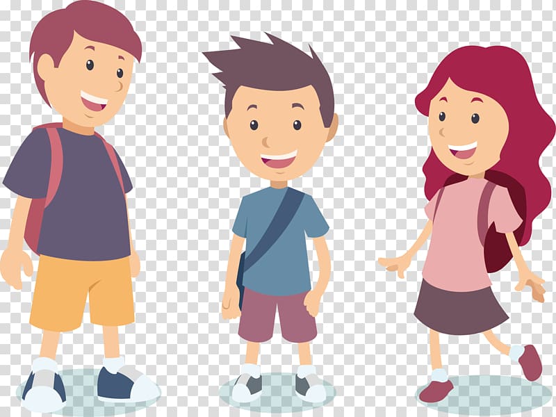 three kids illustration, Student Cartoon Drawing Sketch, Go to school with children transparent background PNG clipart