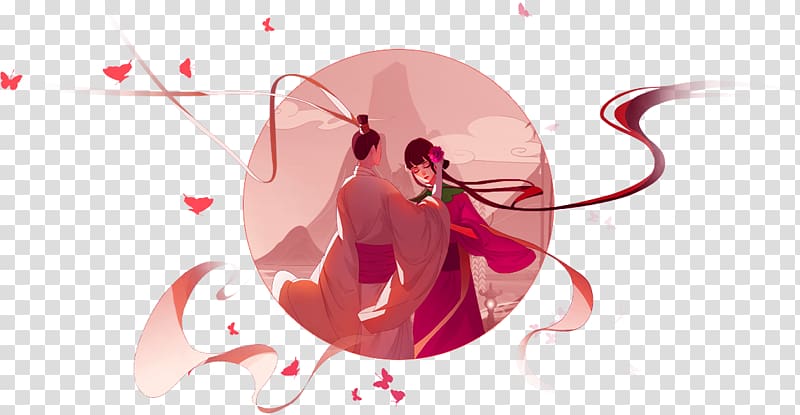 Brown Chinese wind couple ring decorative pattern transparent background PNG clipart