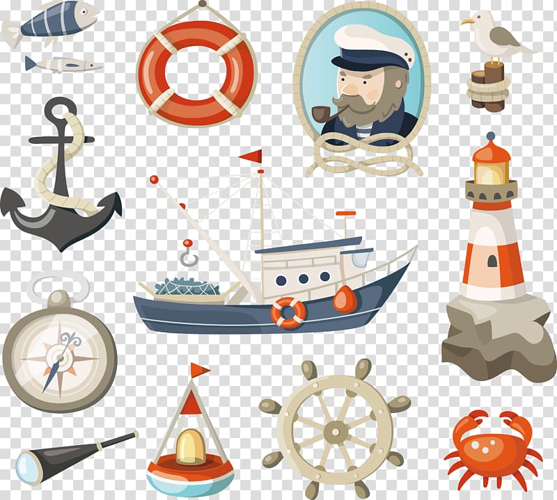 assorted-color decor, Maritime transport Fishing Illustration, 12 Vintage nautical design elements material transparent background PNG clipart