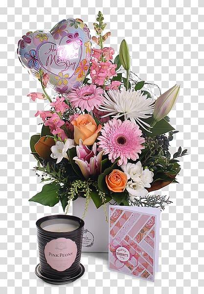 Floral design Food Gift Baskets Cut flowers Flower bouquet, Balloons Pastel transparent background PNG clipart