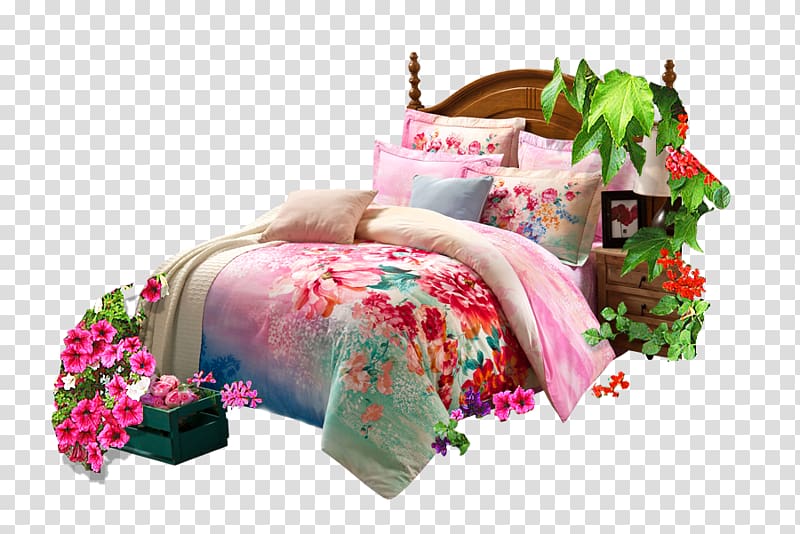 Bed Quilt Furniture Blanket, Home bed quilts flowers transparent background PNG clipart