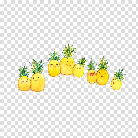family of pineapple illustration, Pineapple Smoothie Watercolor painting Illustration, Cartoon pineapple transparent background PNG clipart