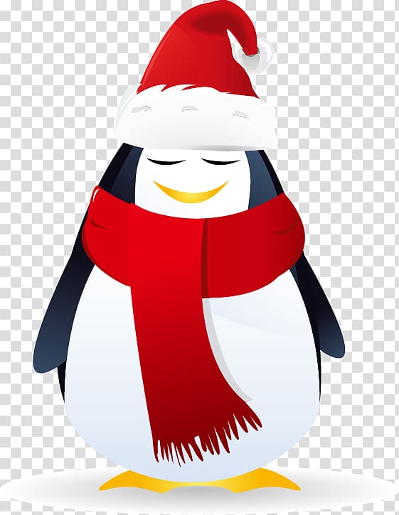 Santa Claus Christmas Snowflake, Hand-painted penguin red scarves hats transparent background PNG clipart