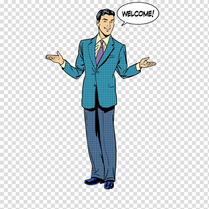 Presentation Drawing Illustration, A man in a suit transparent background PNG clipart