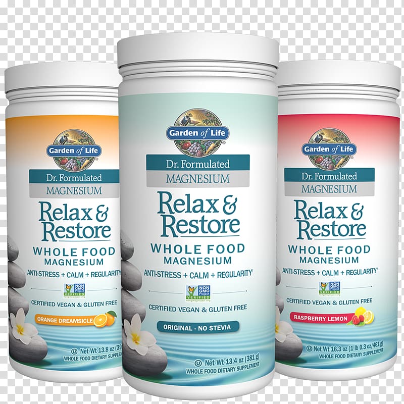Dietary supplement Garden of Life, Dr. Formulated Magnesium Relax & Restore Orange Dreamsicle, 13.8 oz. Garden of Life, Dr. Formulated Magnesium Relax & Restore Original, 13.4 oz. Health, Relax Body transparent background PNG clipart