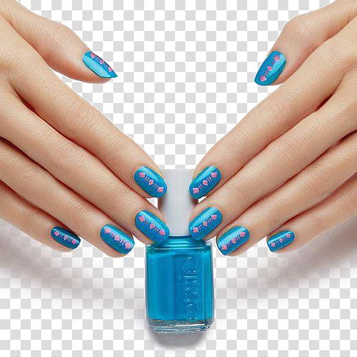 person wearing blue nail polish, Nail polish Nail art Manicure Artificial nails, Blue nail polish transparent background PNG clipart