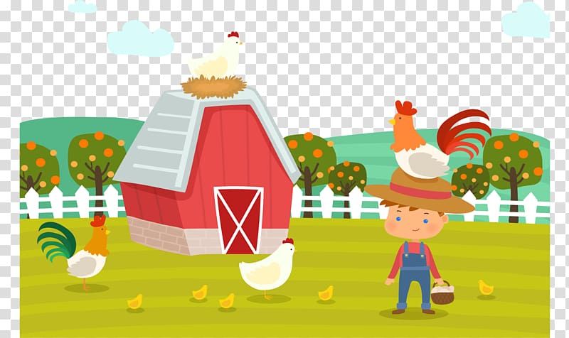 farm with rooster illustration, Hay Day Chicken, Cartoon farm chicken house transparent background PNG clipart