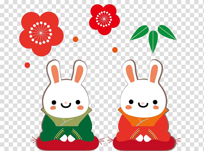 Japanese New Year Zhu0113ngyuxe8 Greeting Kadomatsu Illustration, Cartoon rabbit transparent background PNG clipart