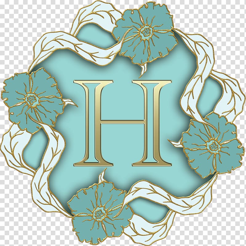 teal and white flowers with letter H illustration, Flower Theme Capital Letter H transparent background PNG clipart