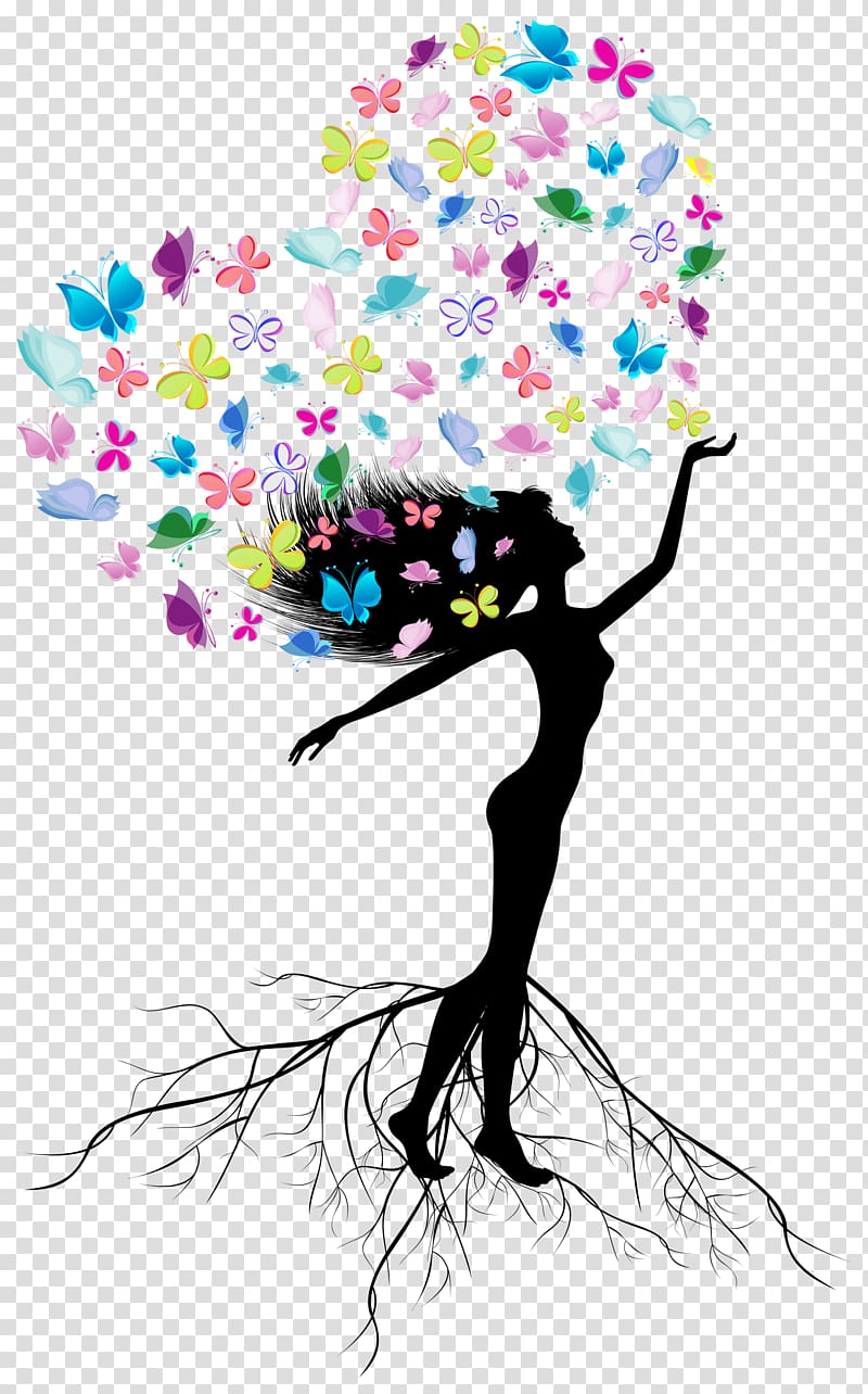 woman raising hand illustration, Butterfly Tree Illustration, Dance woman transparent background PNG clipart