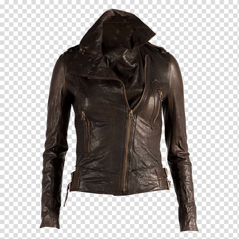 black zip-up leather jacket, Leather Women Jacket transparent background PNG clipart