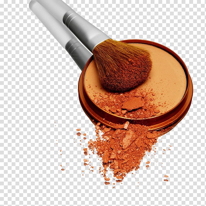brown pressed powder with makeup brush, Cosmetics Face powder Make-up artist, Makeup powder transparent background PNG clipart
