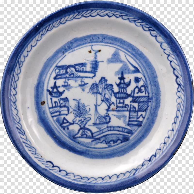 Blue and white pottery Plate 18th century Chinese export porcelain, Plate transparent background PNG clipart