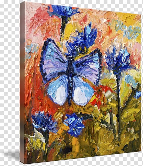 Cornflowers Oil painting Art Still life, watercolor butterfly transparent background PNG clipart