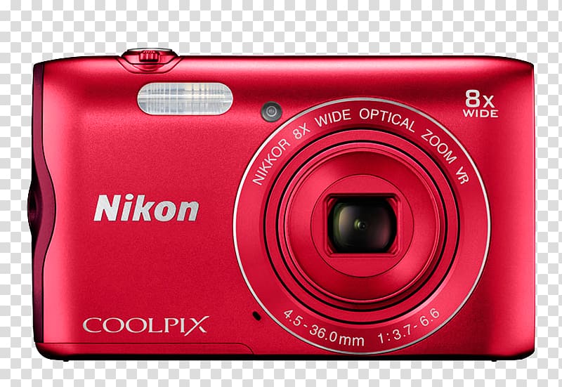 Nikon COOLPIX W100 Nikon Coolpix A300 20.1 MP Compact Digital Camera, 720p, Red pattern Point-and-shoot camera, nikon\'s coolpix p900 transparent background PNG clipart