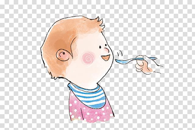 Eating Breakfast Child Illustration, Hand painted illustration, Mommy feeds baby transparent background PNG clipart