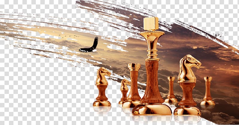 gold-colored chess pieces illustration, Chess City Three-dimensional chess, International chess transparent background PNG clipart