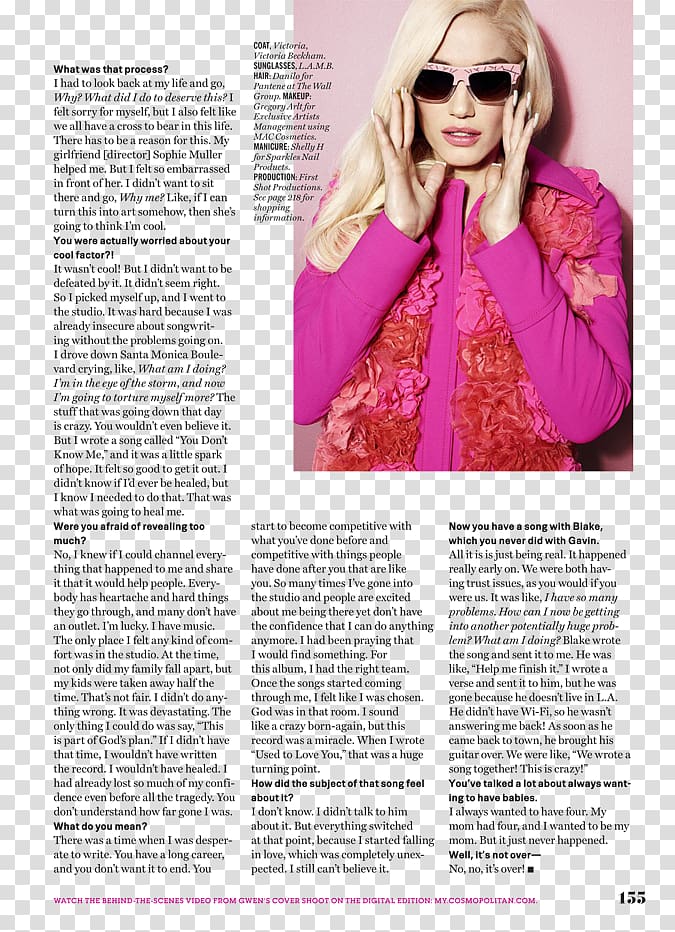 Gwen Stefani Magazine Cosmopolitan Everything in Time The September Issue, Aya Kanai transparent background PNG clipart