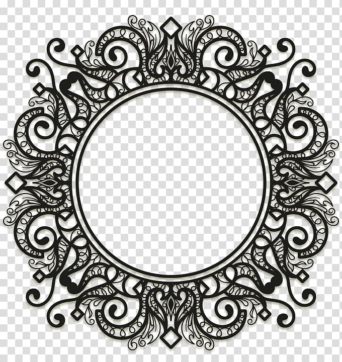 scalloped-edge black floral frame, frame Ornament , retro palace black border transparent background PNG clipart