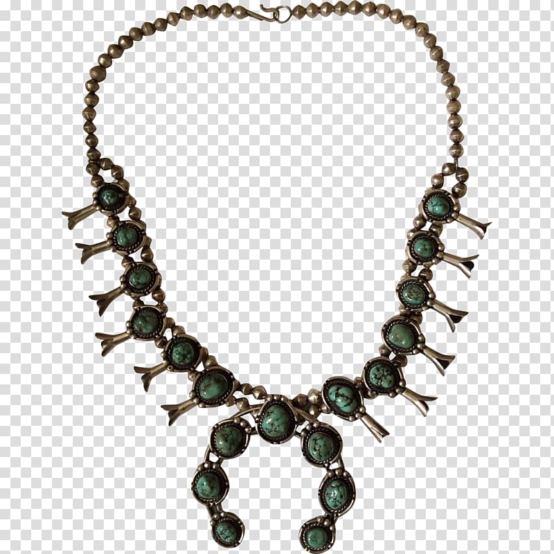 Turquoise Navajo Squash blossom Sterling silver Necklace, necklace transparent background PNG clipart