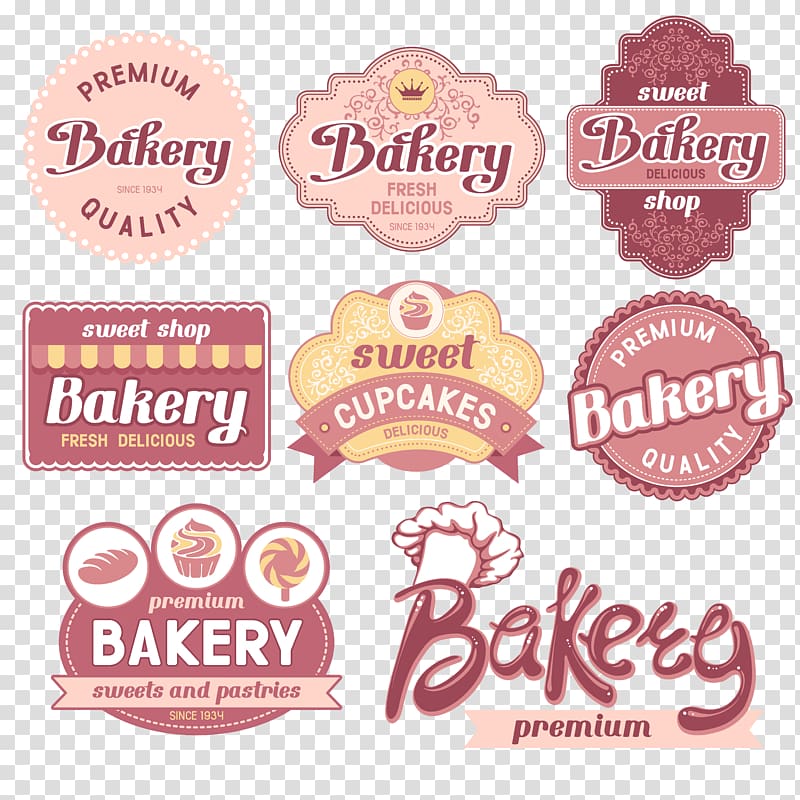 assorted-shape Bakery logo lot , Bakery Label , Fine bakery label material transparent background PNG clipart