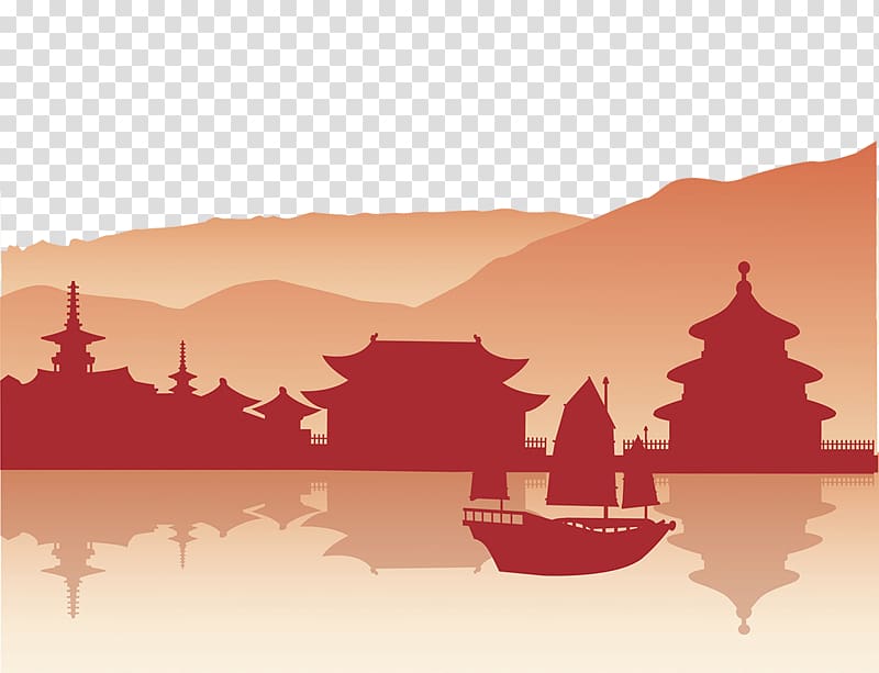 Temple Silhouette, Red temple silhouette transparent background PNG clipart