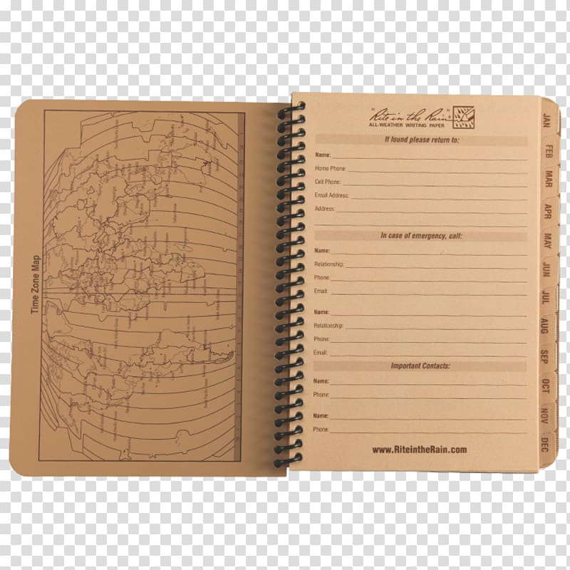 Rite In The Rain Calendar Notebook Side Spiral Bound Tan (Size 5x7 in) Paper Diary, notebook transparent background PNG clipart