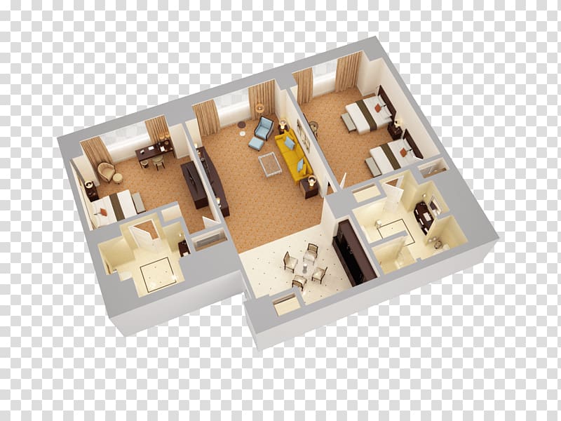 3D floor plan Suite Bedroom Hotel, hotel transparent background PNG clipart