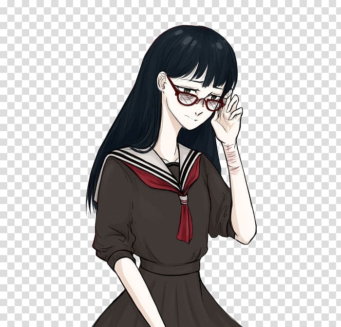 Glasses Black hair Hime cut Long hair School uniform, glasses transparent background PNG clipart