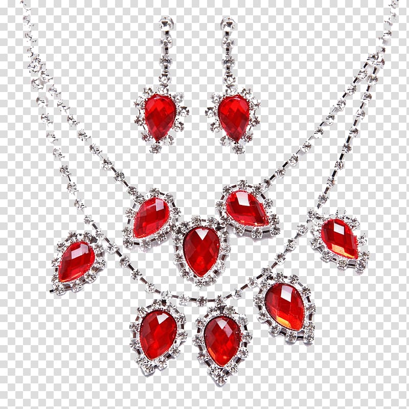 Earring Ruby Necklace Jewellery, Ruby necklace and earrings transparent background PNG clipart