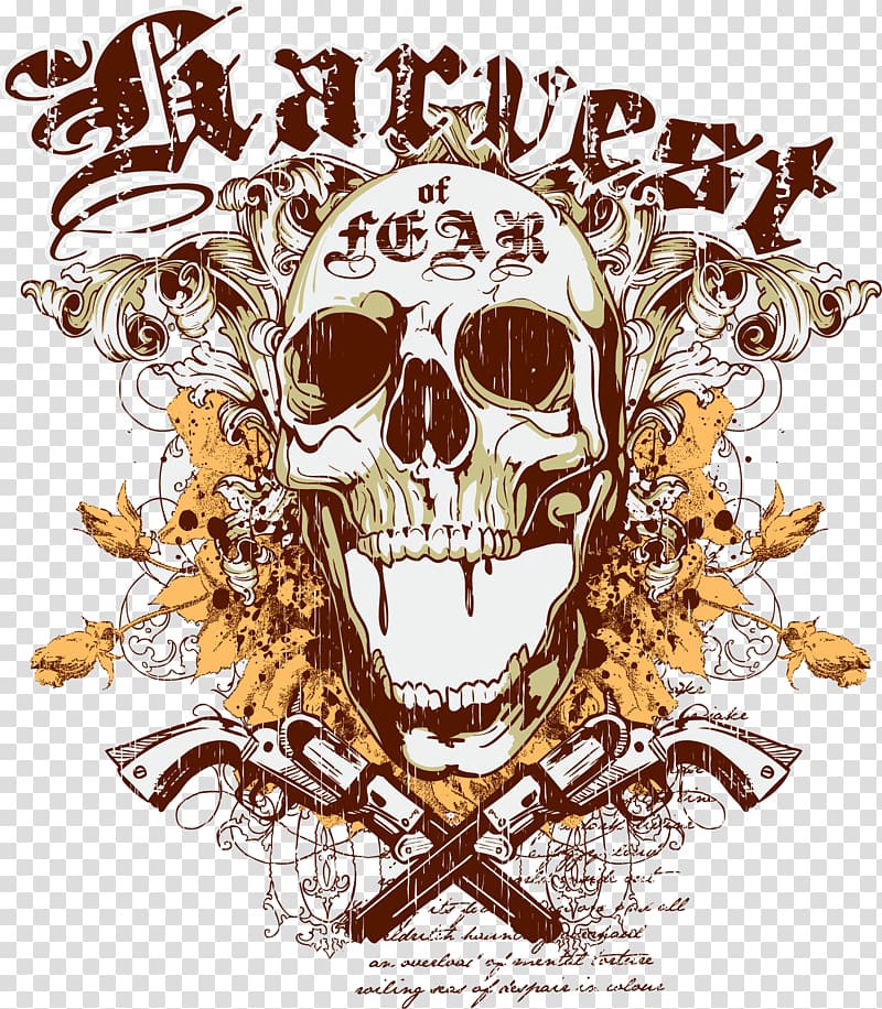 Harvest of Fear logo, T-shirt Hoodie Clothing Illustration, Ink skull pistol transparent background PNG clipart