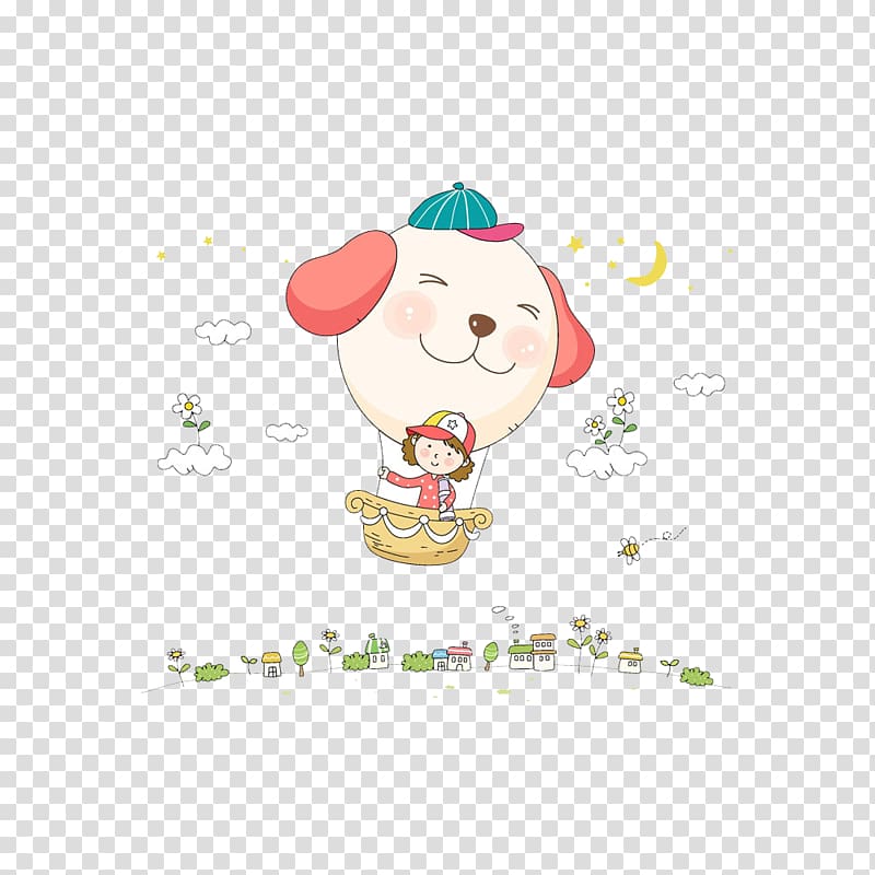 Balloon Flight Cartoon, Cartoon cute little girl hot air balloon transparent background PNG clipart