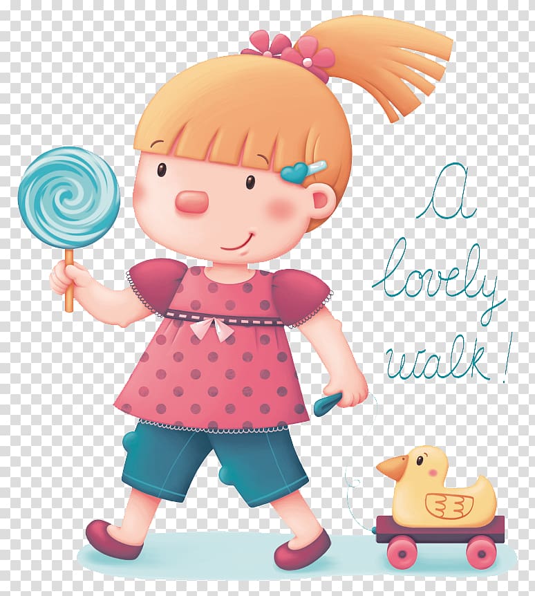Doll Toddler Stuffed toy Illustration, Take a stroll duck lollipop transparent background PNG clipart