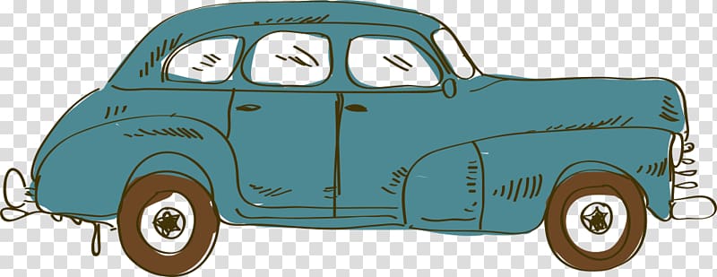 classic green car illustration, Vintage car Classic car Animation, Hand-drawn cartoon classic cars transparent background PNG clipart