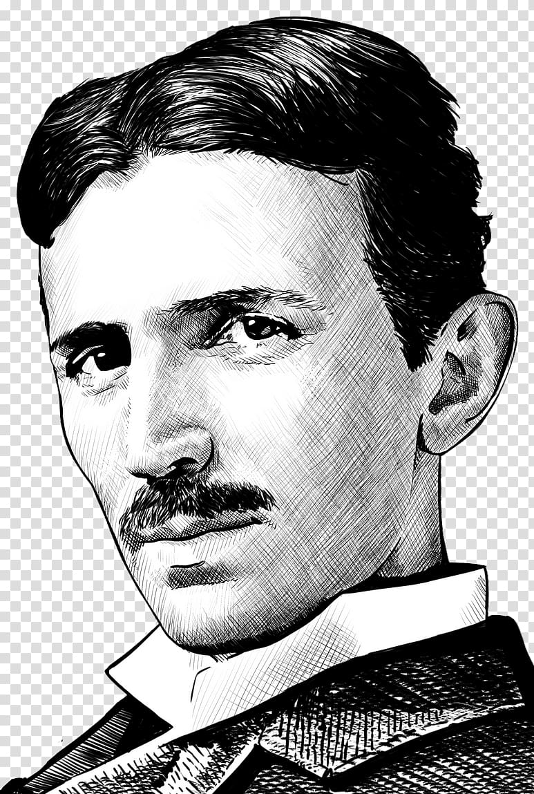 man on collared shirt portrait sketch, Nikola Tesla Alternating current Invention Scientist Inventor, tesla transparent background PNG clipart