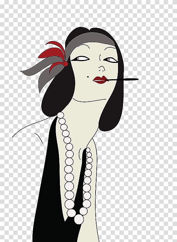 1920s Female Drawing Smoking, Cartoon Girl transparent background PNG clipart