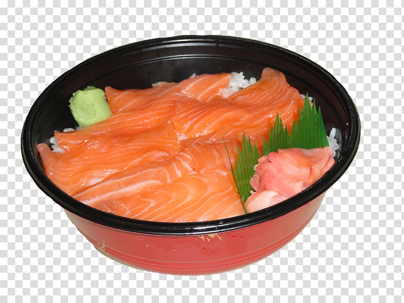 Sashimi Smoked salmon Sushi Donburi Tekkadon, salmon sushi transparent background PNG clipart
