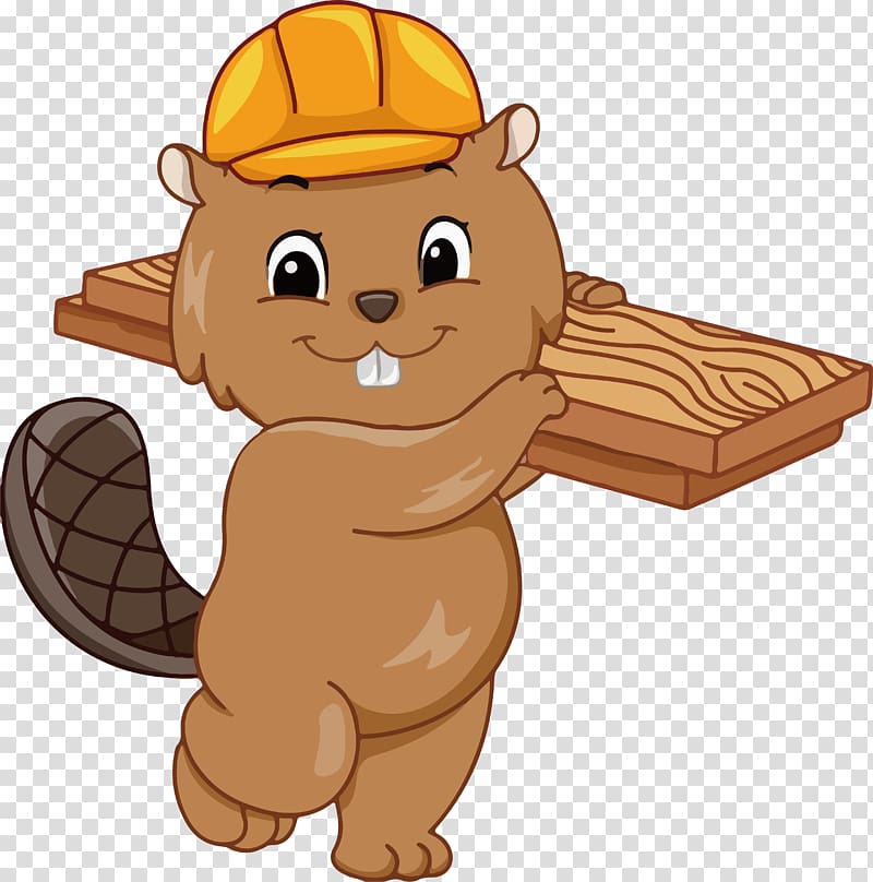 North American beaver , Cartoon small squirrel worker transparent background PNG clipart