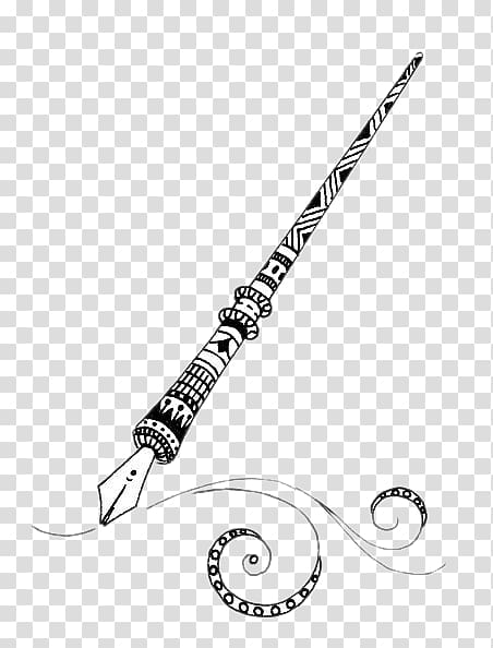 black and white pen illustration, Fountain pen drawing Calligraphy Doodle, pen transparent background PNG clipart
